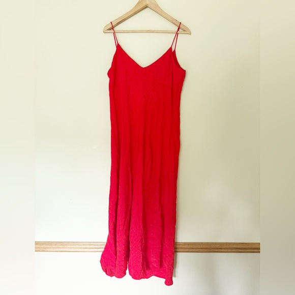 ZARA NEW JACQUARD DOTTED SLIP DRESS RUFFLE TRIM RED SIDE SLIT XL - Picture 12 of 12